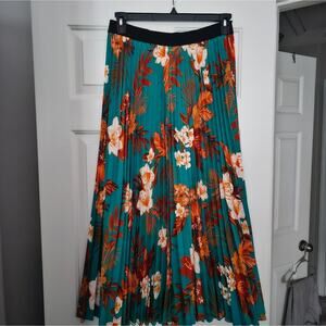 Shein Curve Floral Pleated Skirt Size 0XL Teal and Orange